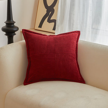 45X45Cm Solid Stripe Cross Embroidery Wide Edge Corduroy Square Cushion Sofa Throw Pillow Single Pillow Case