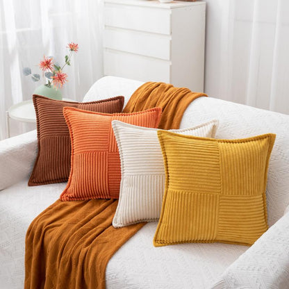 45X45Cm Solid Stripe Cross Embroidery Wide Edge Corduroy Square Cushion Sofa Throw Pillow Single Pillow Case