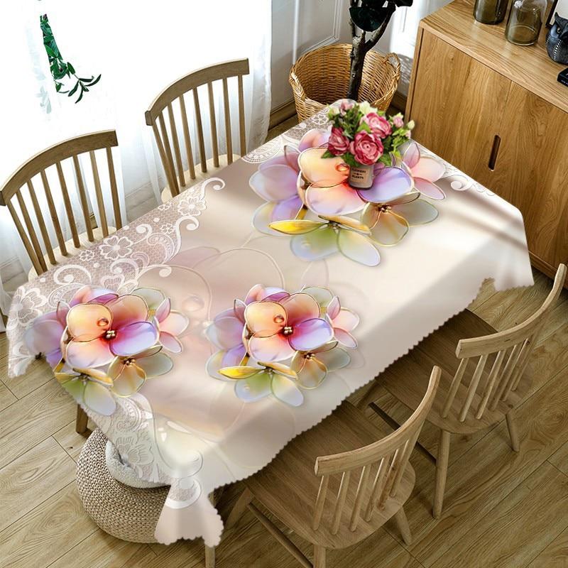 Europe Lotus Tablecloth Green Tropical Plant 3D Flowers Pattern Oxford Cloth Wedding Decor Party Table Cover Nappe De Table