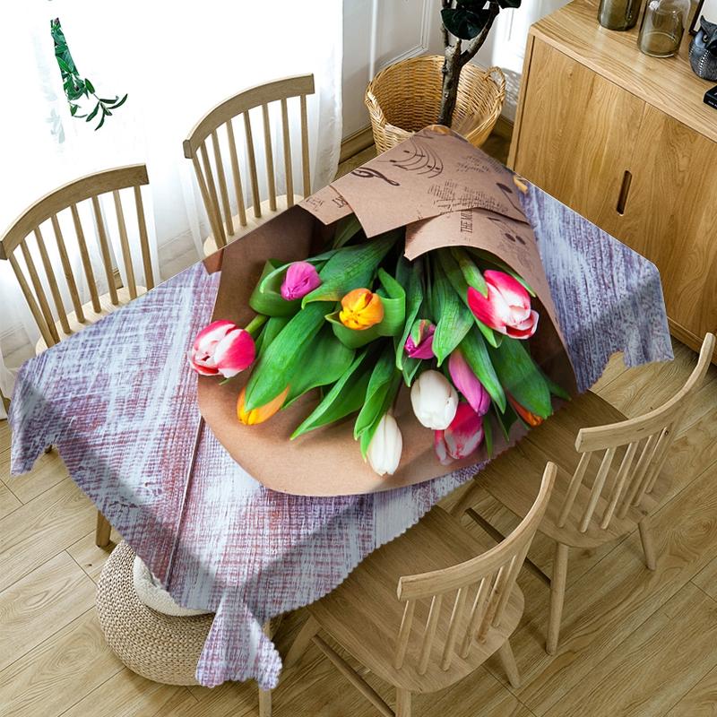 Customizable 3D Beautiful Flower Tablecloth Dustproof Washable Cloth Rectangular and Round Table Cover for Wedding Decoration