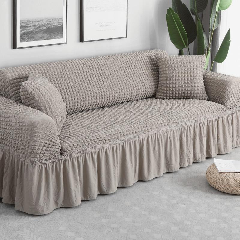Solid Color Elastic Sofa Cover for Living Room Printed Plaid Stretch Sectional Slipcovers Sofa Couch Cover L Shape 1-4-Seater