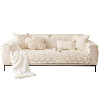 Solid Color Non-slip Sofa Cover Winter Thicken Plush Sofa Cushion Towel for Living Room Decor Corner Sofa Slipcover
