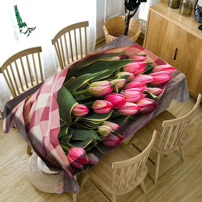 Customizable 3D Beautiful Flower Tablecloth Dustproof Washable Cloth Rectangular and Round Table Cover for Wedding Decoration