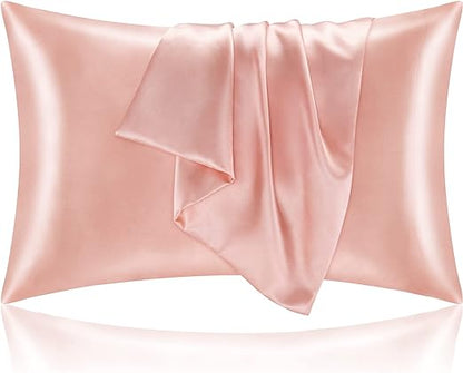 Satin Silk Pillowcase for Hair and Skin, Coral Pillow Cases Standard Size Set of 2 Pack, Super Soft Pillow Case with Envelope Closure (20x26 Inches)