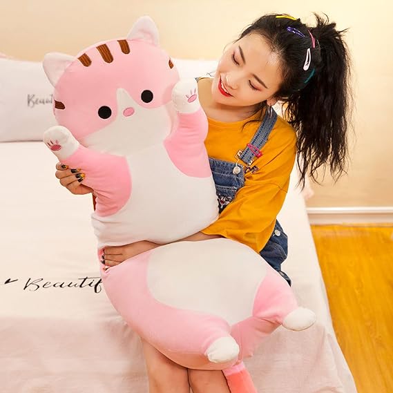 Pillow Cotton Kitten Sleeping Pillow Back Cushion, Stuffed Plush Doll Toy Gifts for Kids Girlfriend(Gray, 130cm/ 51.18Inch)