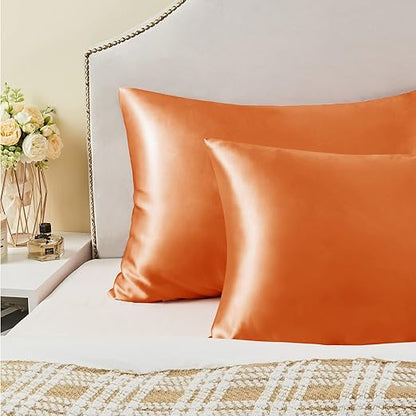 Satin Silk Pillowcase for Hair and Skin, Coral Pillow Cases Standard Size Set of 2 Pack, Super Soft Pillow Case with Envelope Closure (20x26 Inches)