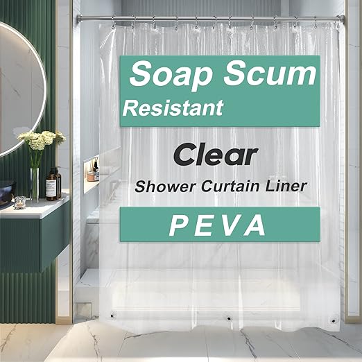 Bath Shower Curtain Liner, 72x72 Plastic White Shower Curtain Liner, Cute Waterproof PEVA Shower Curtains, Lightweight Shower Curtains for Bathroom with Magnets and 12 Rustproof Grommet Holes