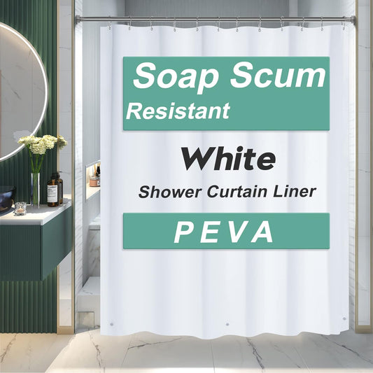 Bath Shower Curtain Liner, 72x72 Plastic White Shower Curtain Liner, Cute Waterproof PEVA Shower Curtains, Lightweight Shower Curtains for Bathroom with Magnets and 12 Rustproof Grommet Holes