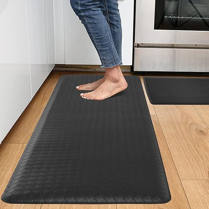 Kitchen Mat and Kitchen Rugs 2 PCS, Cushioned 1/2 Inch Thick Anti Fatigue Waterproof Mat, Comfort Standing Desk Mat, Kitchen Floor Mat with Non-Skid & Washable for Home, Office, Sink - Black