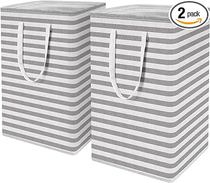 2-Pack Laundry Hamper 75L Collapsible Large Laundry Baskets with Easy Carry Handles Freestanding Waterproof Clothes Hamper Storage Basket for Toys Clothes Organizer - 24.4" (H), Grey