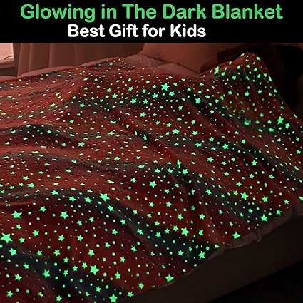 Glow in The Dark Rainbow Stars Throw Blanket for Kids 60" x 80" Pink Luminous Bed Blanket Twin Size Shining Flannel Fleece Blanket Couch Sofa Bed Nap Blanket for Baby Girls Boys Adults