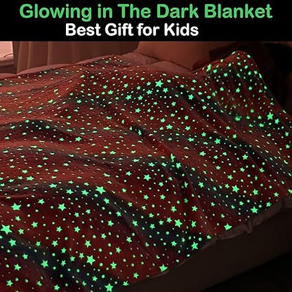 Glow in The Dark Rainbow Stars Throw Blanket for Kids 60" x 80" Pink Luminous Bed Blanket Twin Size Shining Flannel Fleece Blanket Couch Sofa Bed Nap Blanket for Baby Girls Boys Adults