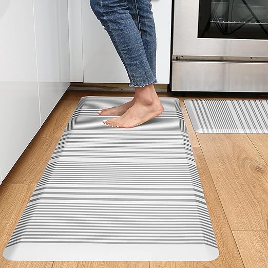 Kitchen Mat and Kitchen Rugs 2 PCS, Cushioned 1/2 Inch Thick Anti Fatigue Waterproof Mat, Comfort Standing Desk Mat, Kitchen Floor Mat with Non-Skid & Washable for Home, Office, Sink - Black