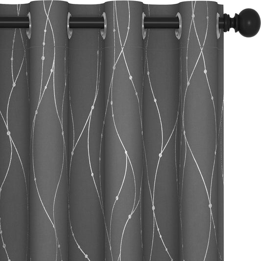 Blackout Grommet Curtains Pair for Sliding Glass Door, 95 Inch Long, Pack of 2 - Light Blocking Curtains with Dots Pattern (52 x 95 Inch, Grey, 2 Panels)