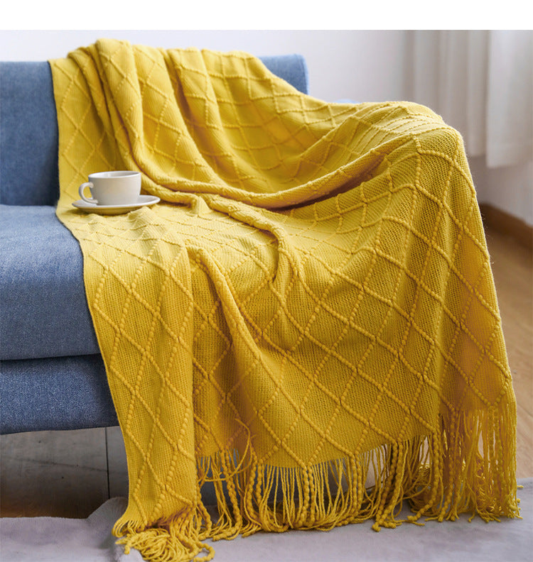 New Knitted Throw Blankets Lightweight Decorative Farmhouse Warm Woven Soft Cozy Knit Blanket with Tassel for Couch and Bed