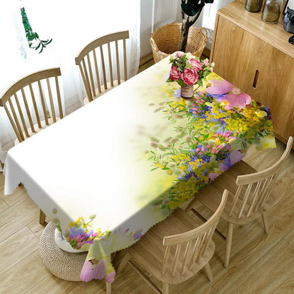 European Round 3D Tablecloth Purple Lavender Flowers Pattern Washable Polyester Cloth Rectangular Table Cover Wedding Decoration