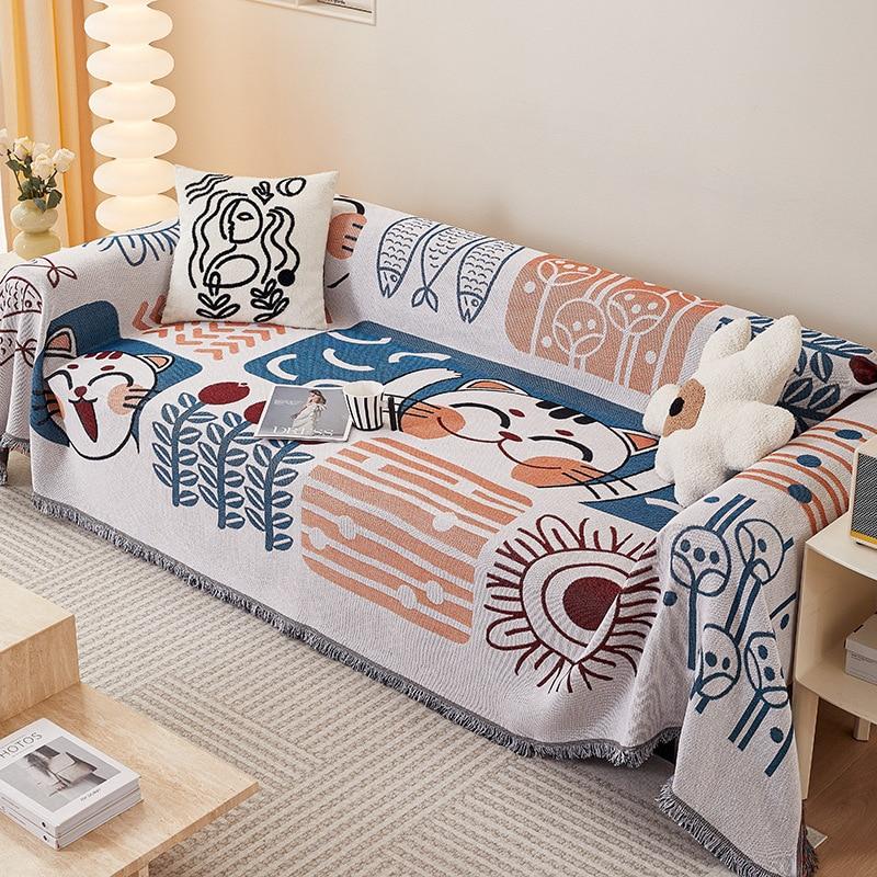 Cartoon Sofa Cover Double Use Beds Blanekets Throw Blanket Picnic Mat With Tassel Sofa Bed Universal Decorative