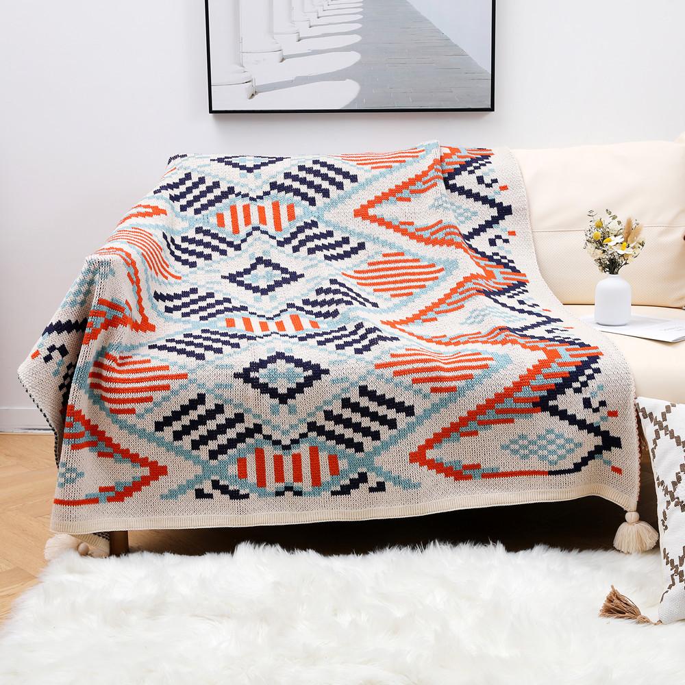 Bohemian Style Sofa Cover Blanket Floating Window Blanket Knitted Blanket Ethnic Style Wave Air Conditioning Blanket Tassel Nap Blanket