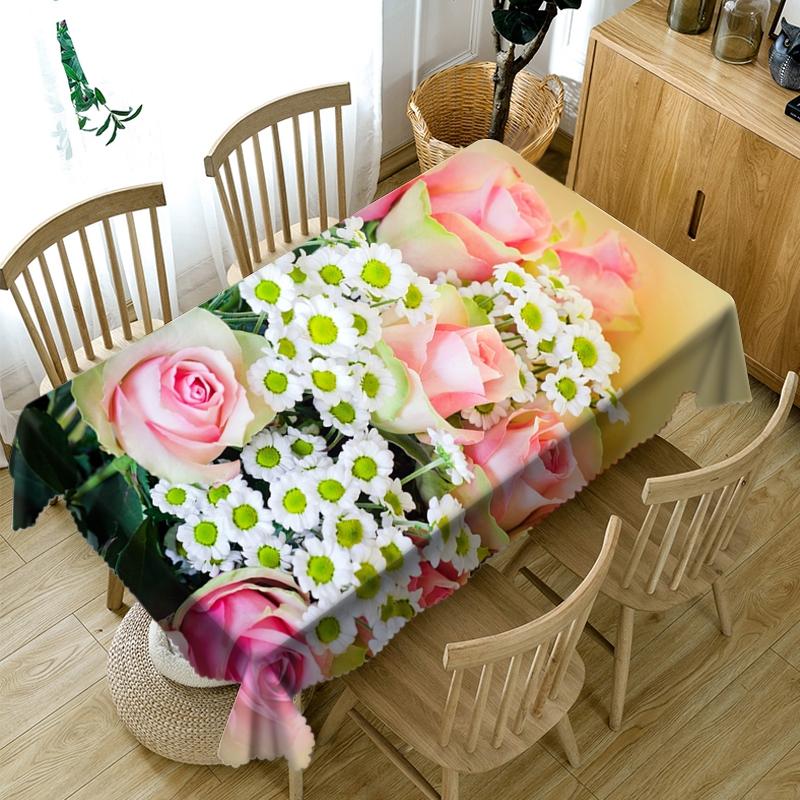 Customizable 3D Beautiful Flower Tablecloth Dustproof Washable Cloth Rectangular and Round Table Cover for Wedding Decoration