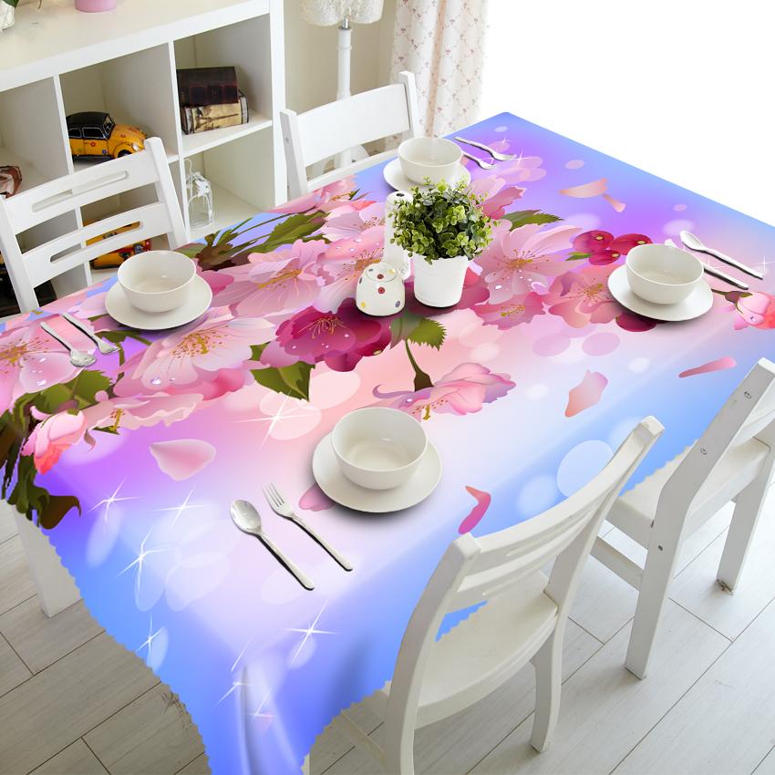 European Round 3D Tablecloth Purple Lavender Flowers Pattern Washable Polyester Cloth Rectangular Table Cover Wedding Decoration