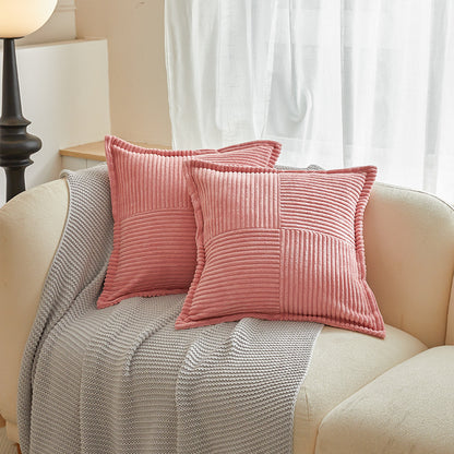 45X45Cm Solid Stripe Cross Embroidery Wide Edge Corduroy Square Cushion Sofa Throw Pillow Single Pillow Case