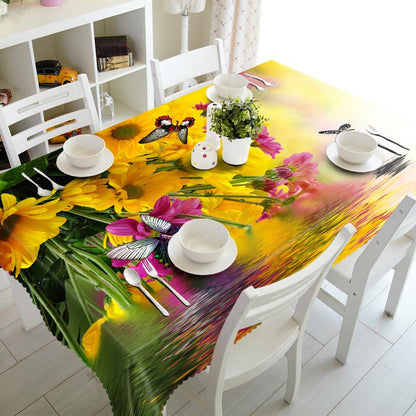 European Round 3D Tablecloth Purple Lavender Flowers Pattern Washable Polyester Cloth Rectangular Table Cover Wedding Decoration