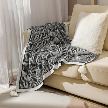 Bohemian Style Sofa Cover Blanket Floating Window Blanket Knitted Blanket Ethnic Style Wave Air Conditioning Blanket Tassel Nap Blanket