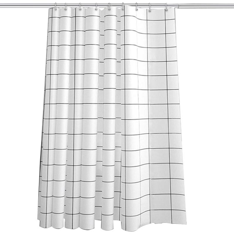 Simple Modern Black and White Lattice Thickened Waterproof and Mildew-proof Partition Curtain PEVA Shower Curtain with Hook