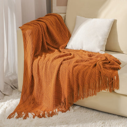 New Knitted Throw Blankets Lightweight Decorative Farmhouse Warm Woven Soft Cozy Knit Blanket with Tassel for Couch and Bed
