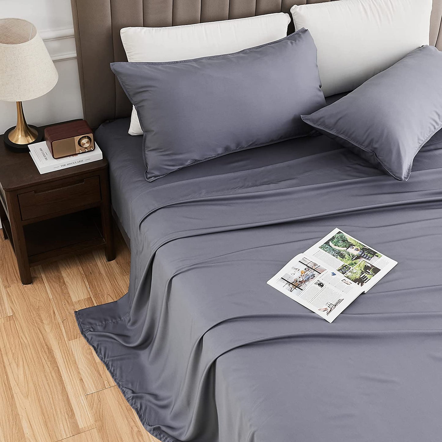 WOD FAMY King Size 100% Bamboo Sheet Set 16" Deep Pocket Cooling Breathable Bamboo Bed Sheets Soft Hotel Bedding Sheet Sets Light Blue