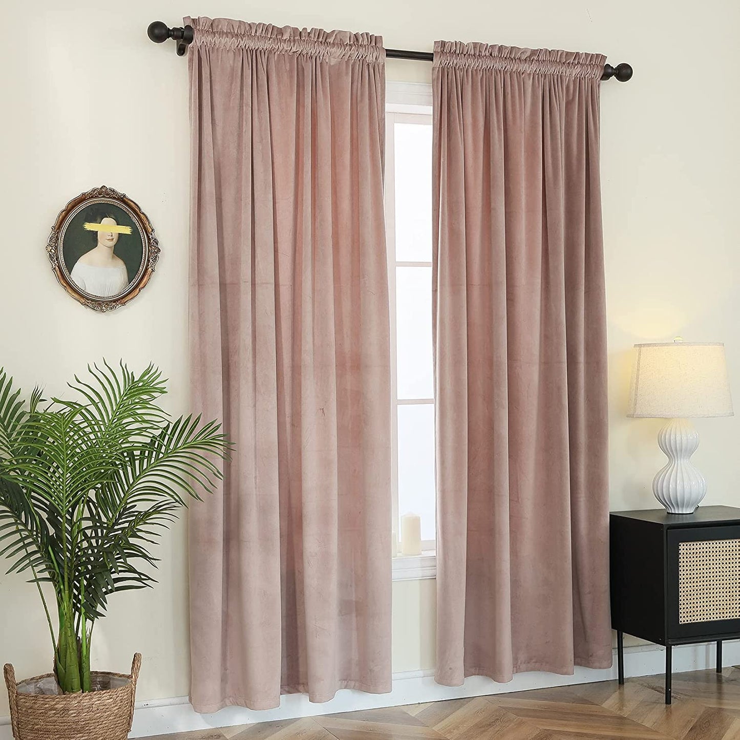 WOD FAMY Velvet Blackout Curtains Drapes Rod Pocket for Living Room/French Door, 52Wx84L Inch Per Panel, 2 Pcs Red Wine